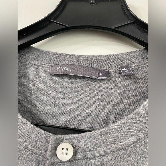 Vince Cotton Henley Long Sleeve Sweater Ivory/ Heathered Grey size L - Picture 3 of 10